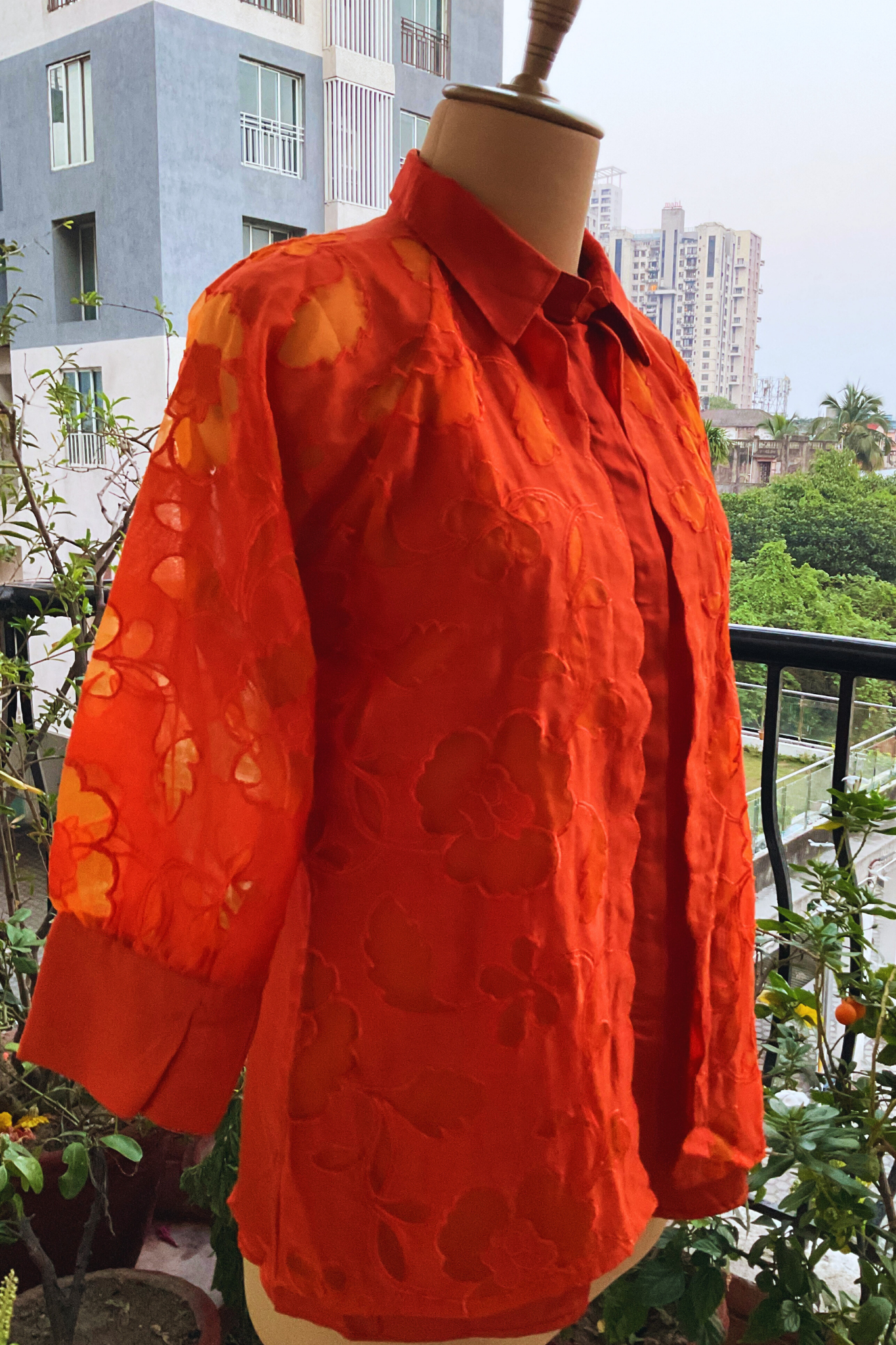 BURNT ORANGE DOUBLE LAYER ORGANZA SHIRT