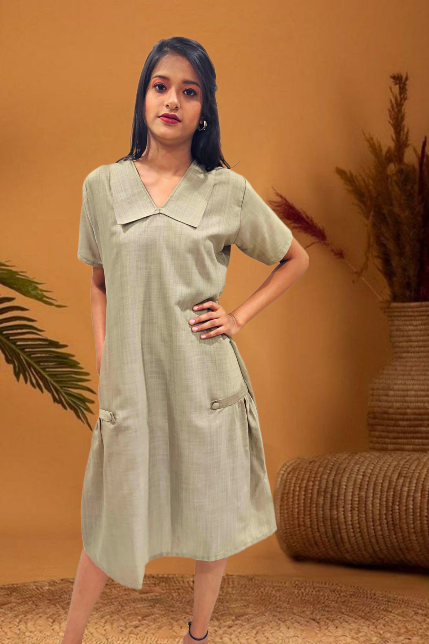 SAGE GREEN PURITAN COLLAR DRESS – labelroots