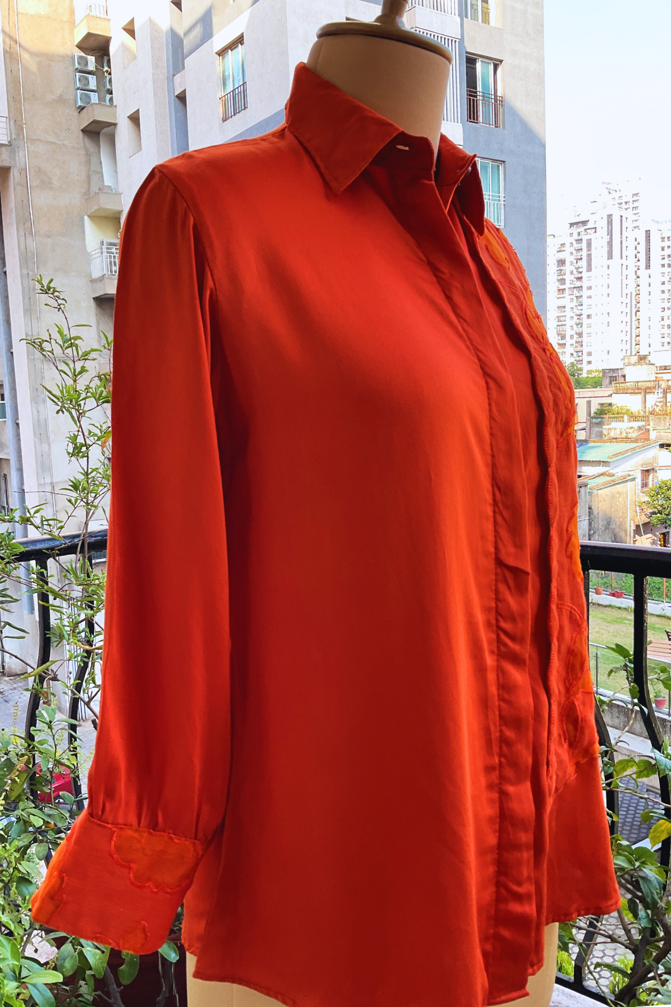 HALF ORGANZA ZERO WASTE BURNT ORANGE SHIRT