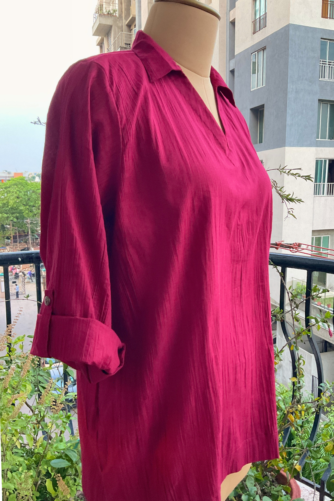 MAROON OVERSIZED CRUSH COTTON SHIRT