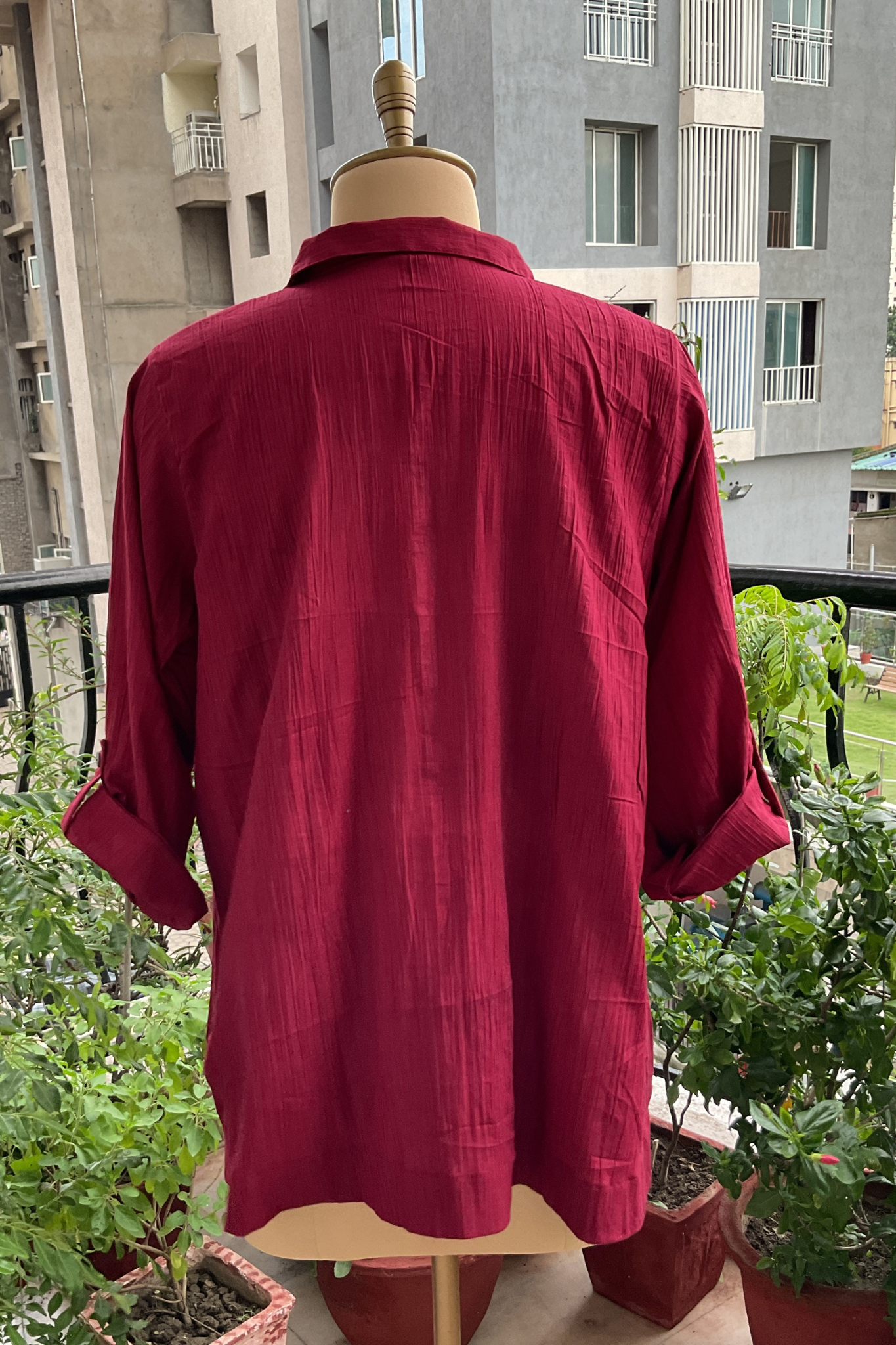 MAROON OVERSIZED CRUSH COTTON SHIRT