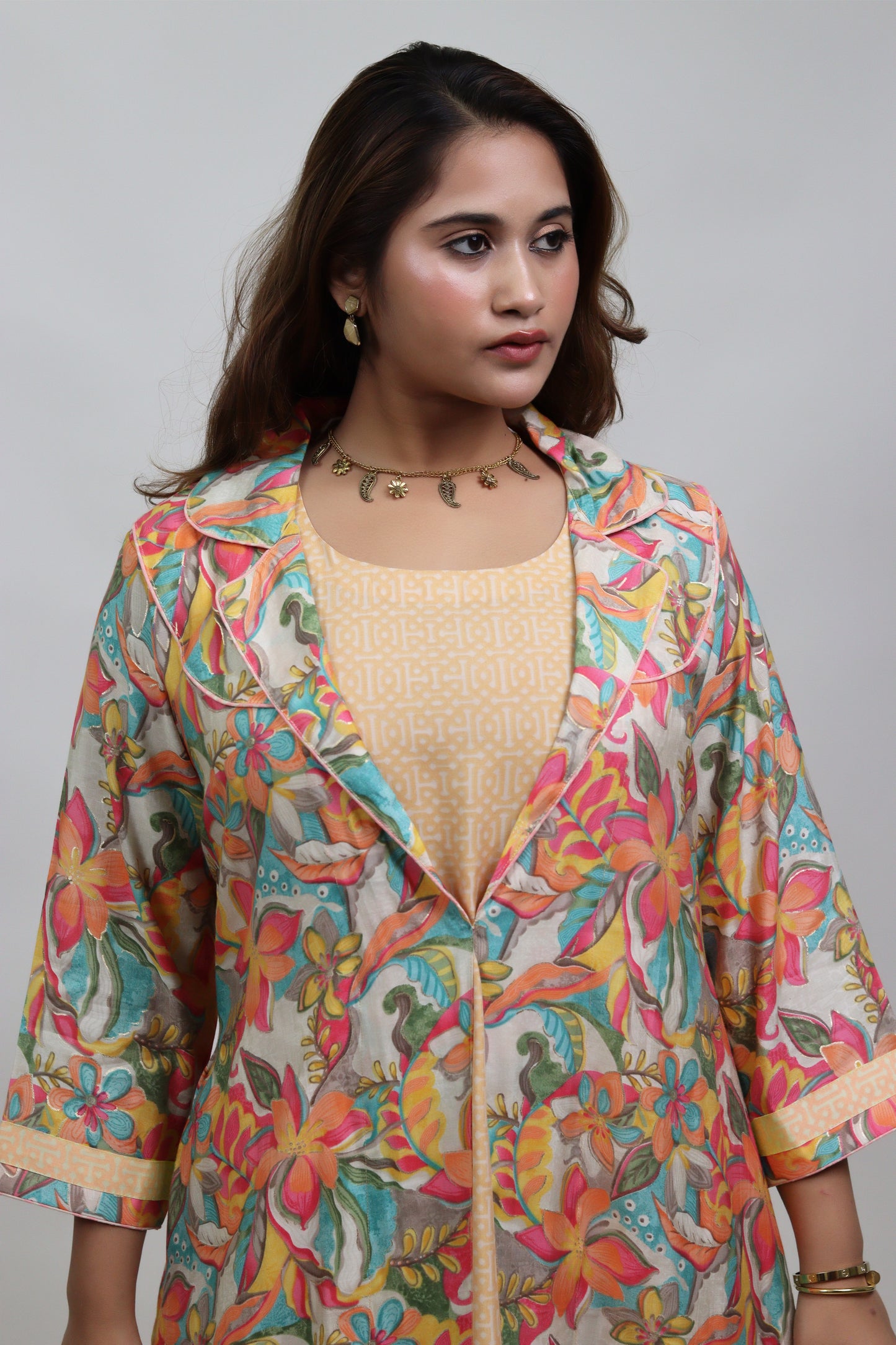 YELLOW FLORAL JACKET DRESS