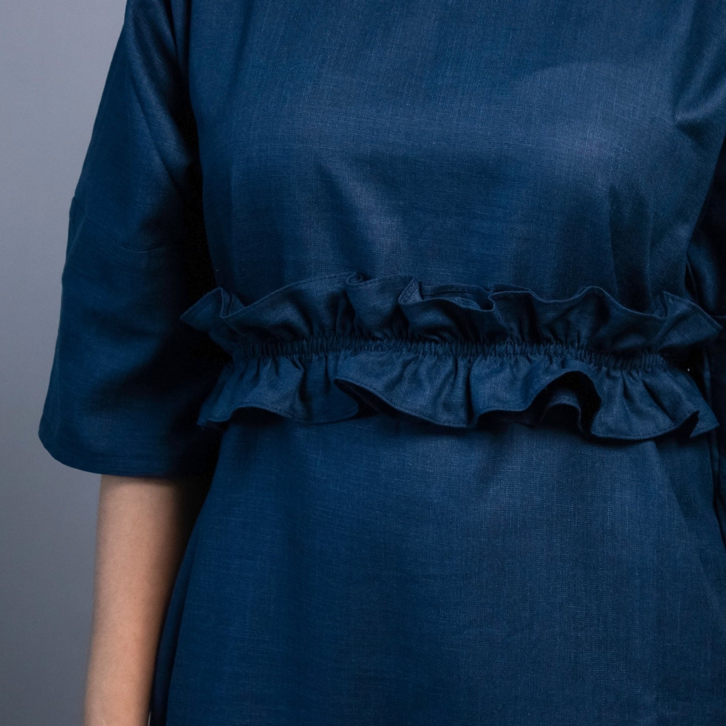 ROYAL BLUE RUFFLE WAIST-TIE DRESS