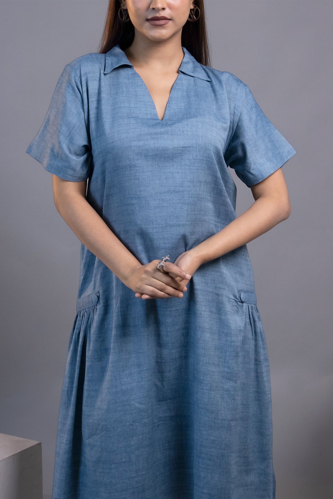 BLUE HIP GATHERS DRESS