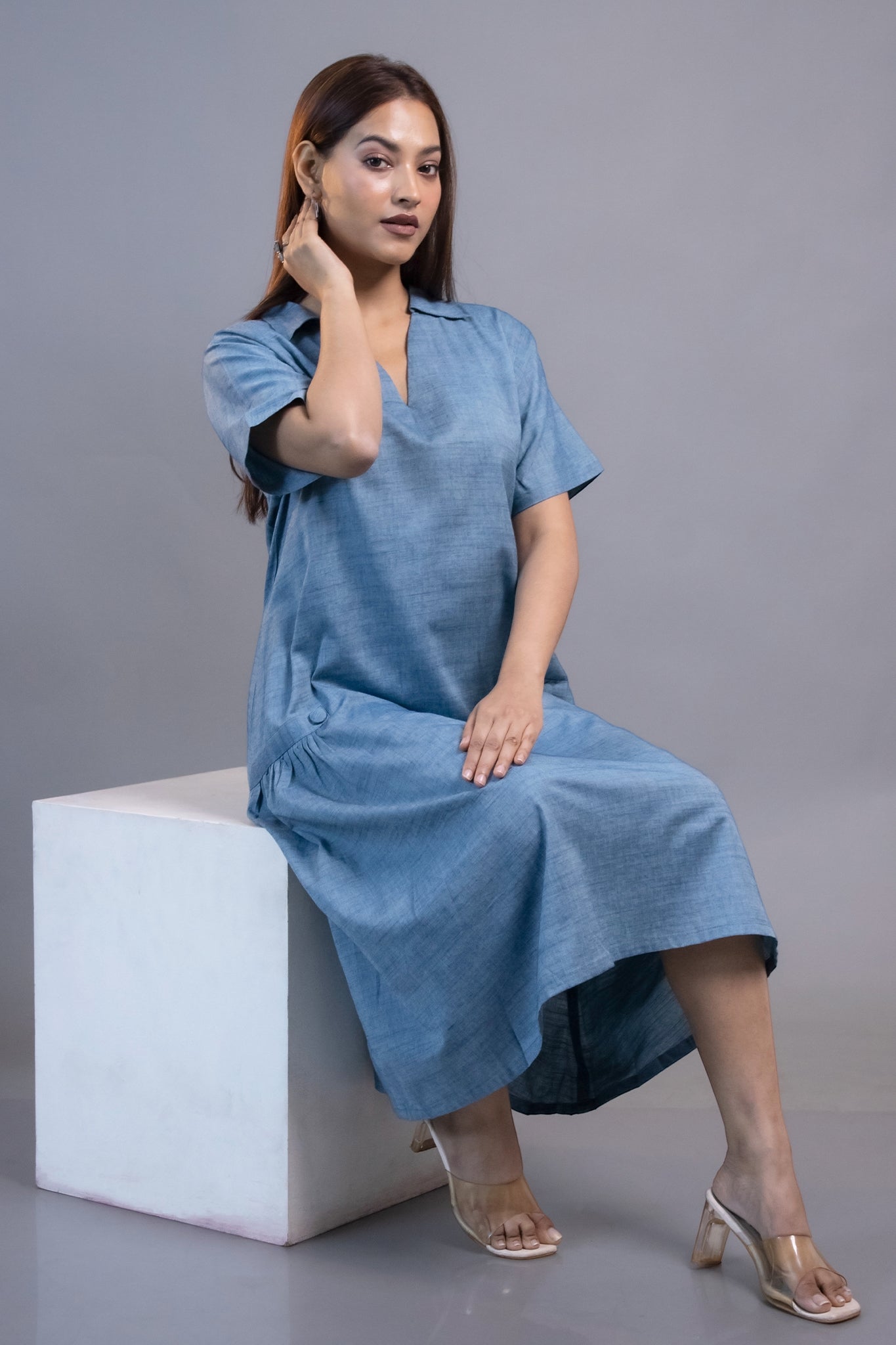 BLUE HIP GATHERS DRESS
