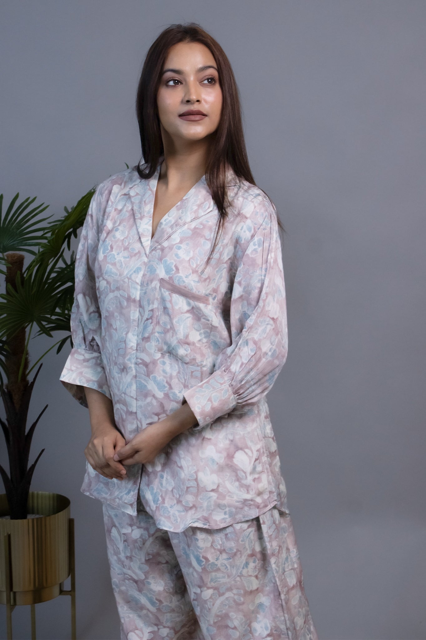 BROWN BLUE MUSLIN CO-ORD SET