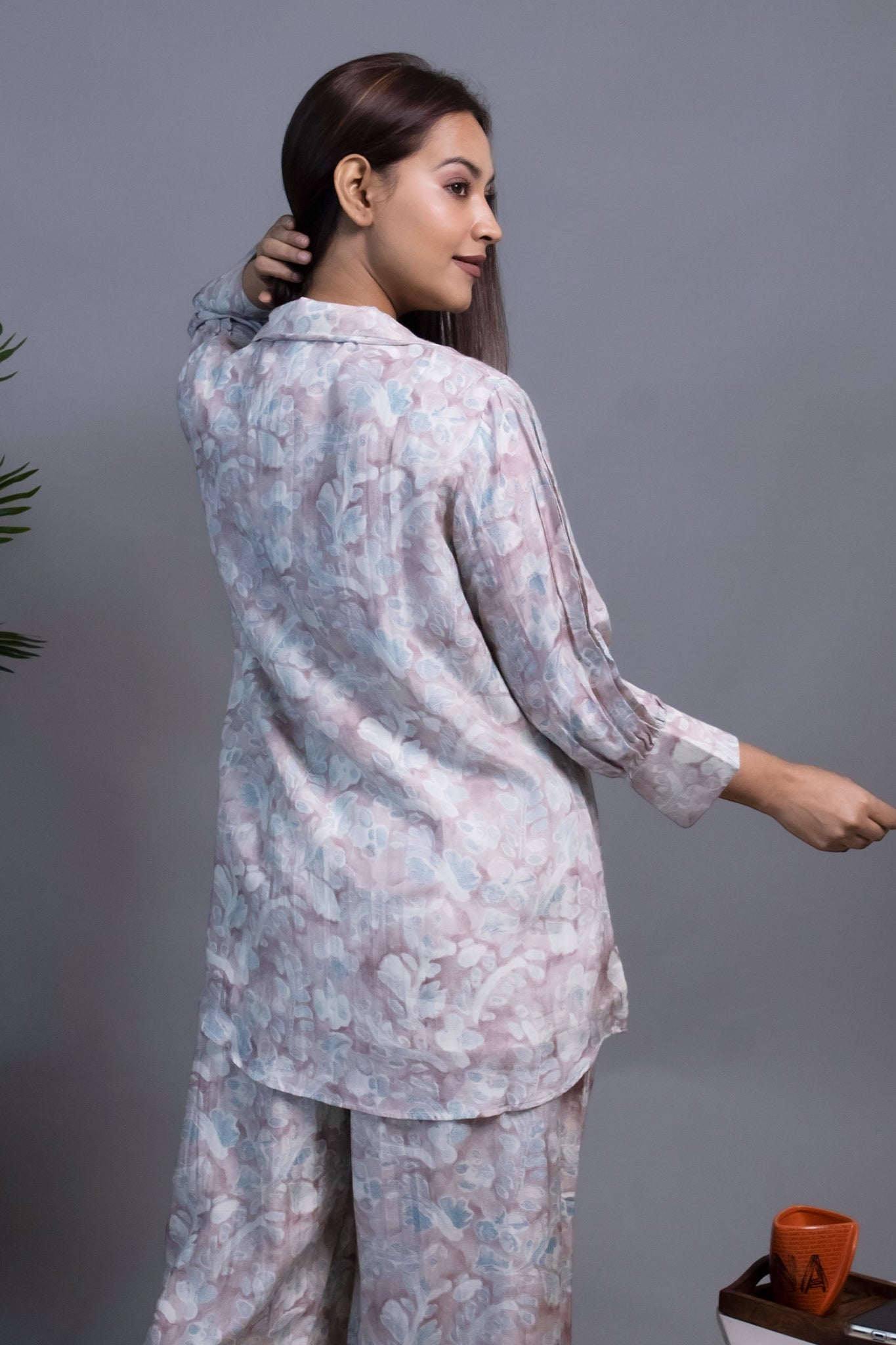 BROWN BLUE MUSLIN CO-ORD SET