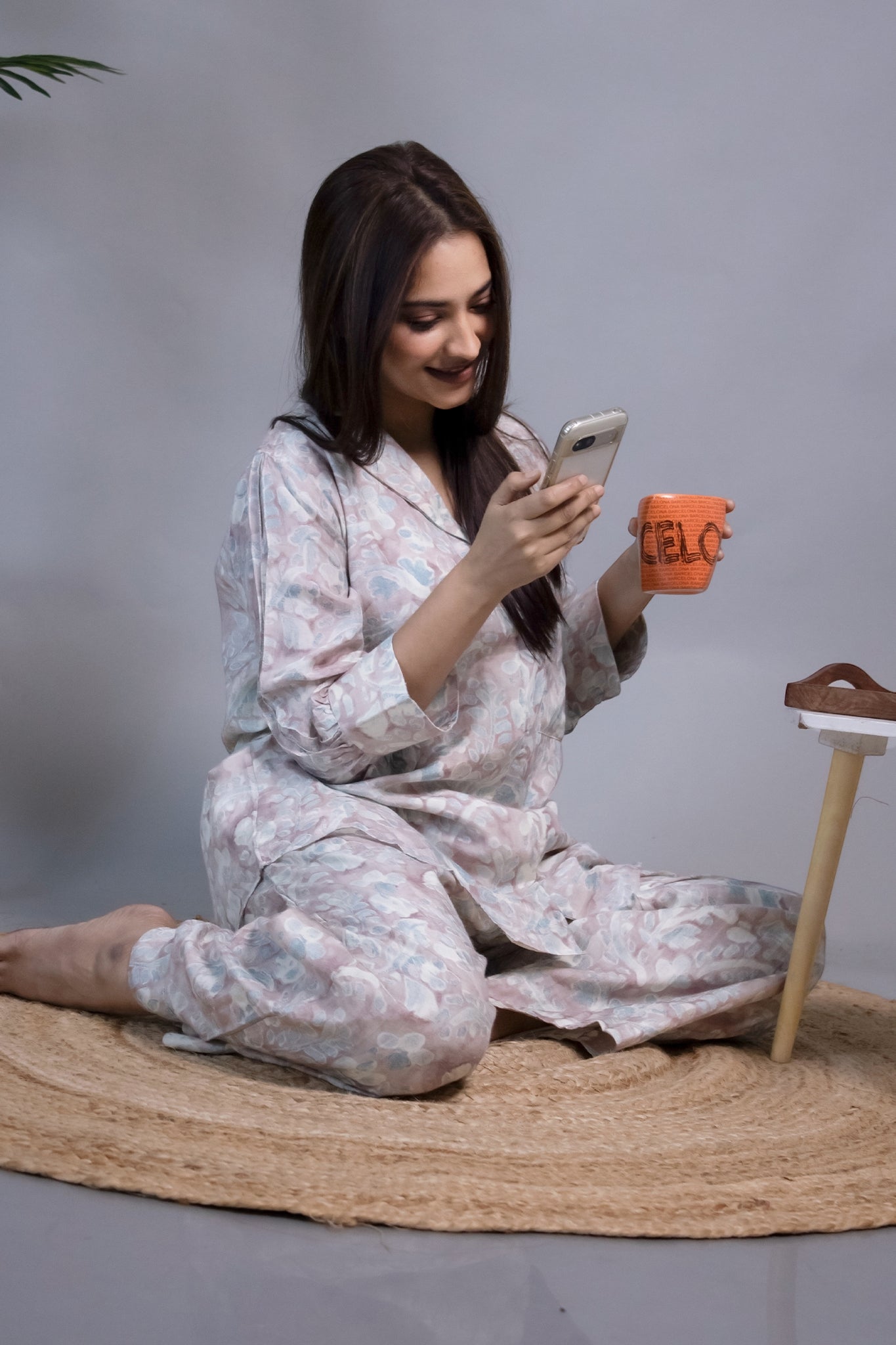 BROWN BLUE MUSLIN CO-ORD SET