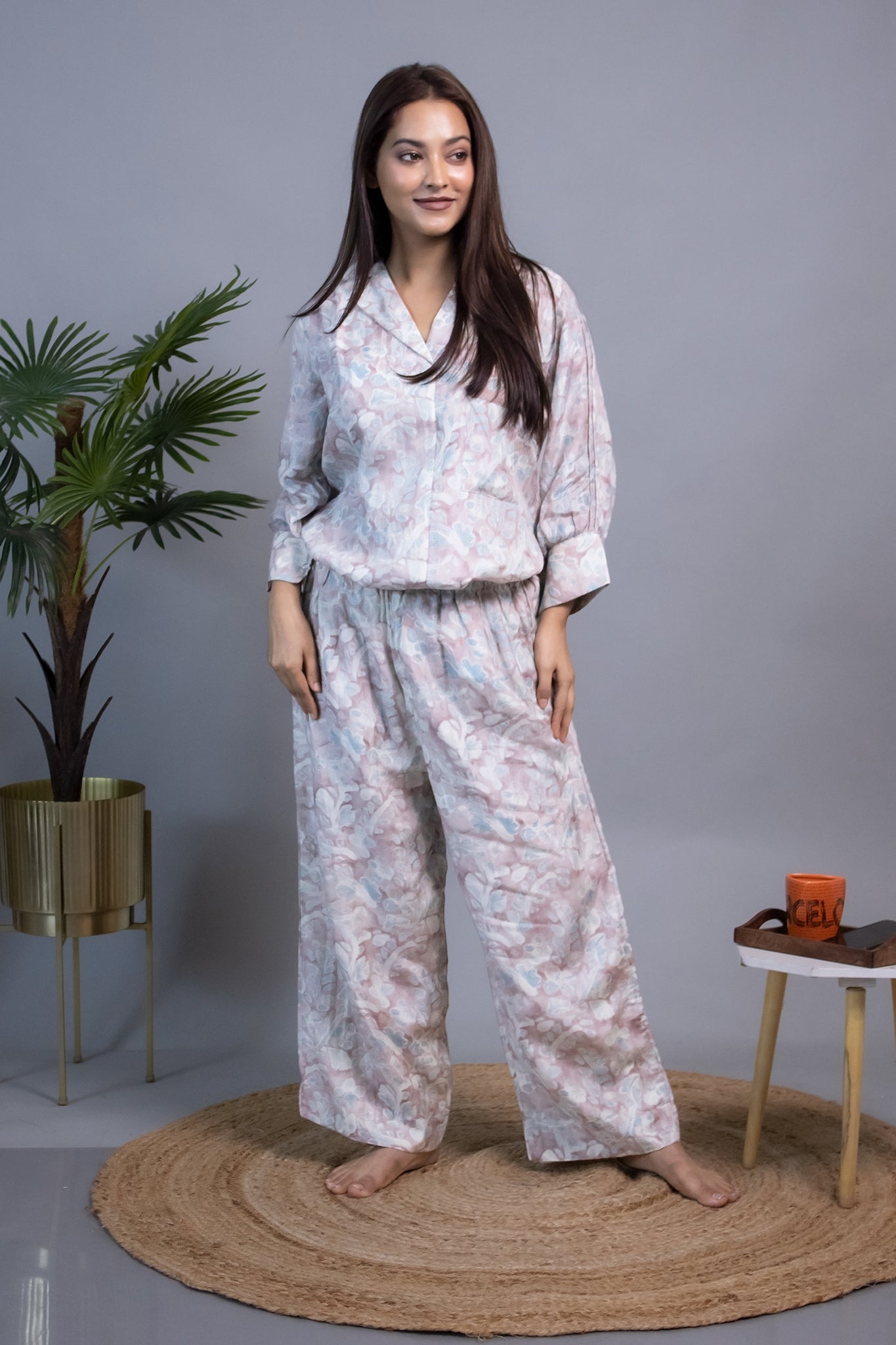 BROWN BLUE MUSLIN CO-ORD SET