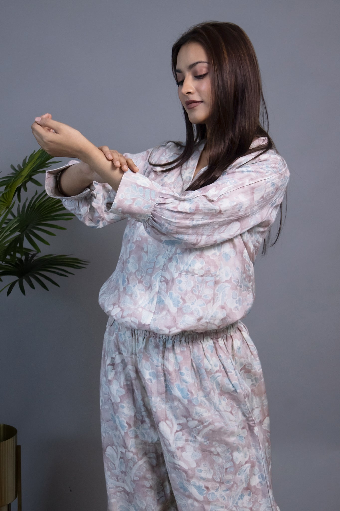 BROWN BLUE MUSLIN CO-ORD SET