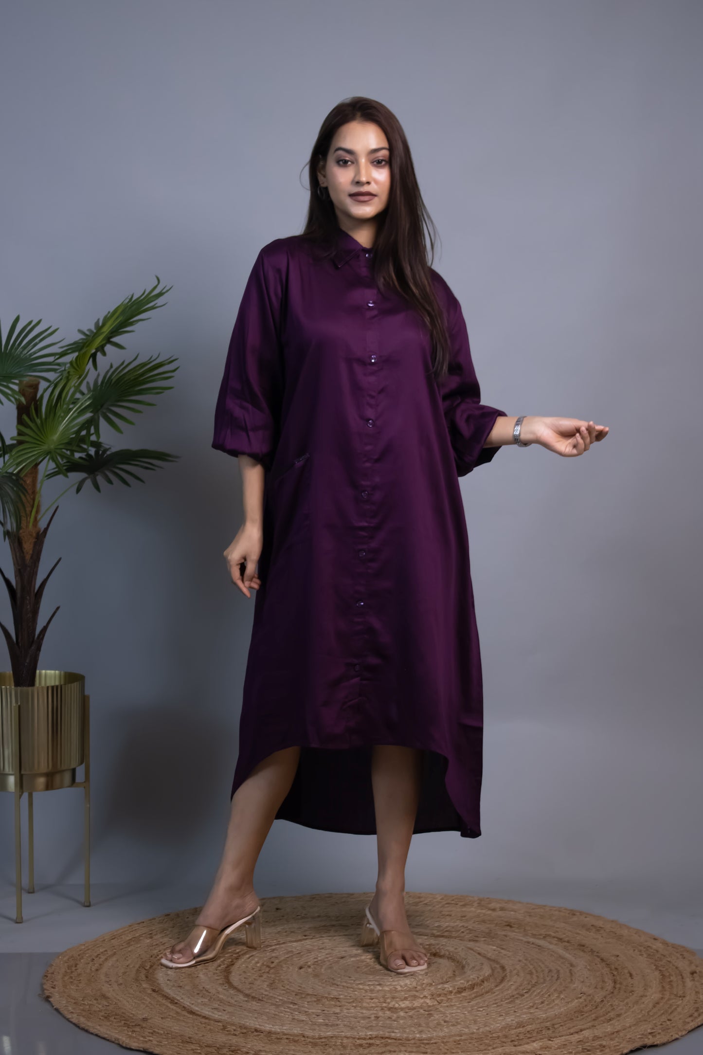 PURPLE ASYMMETRICAL SHIRT DRESS