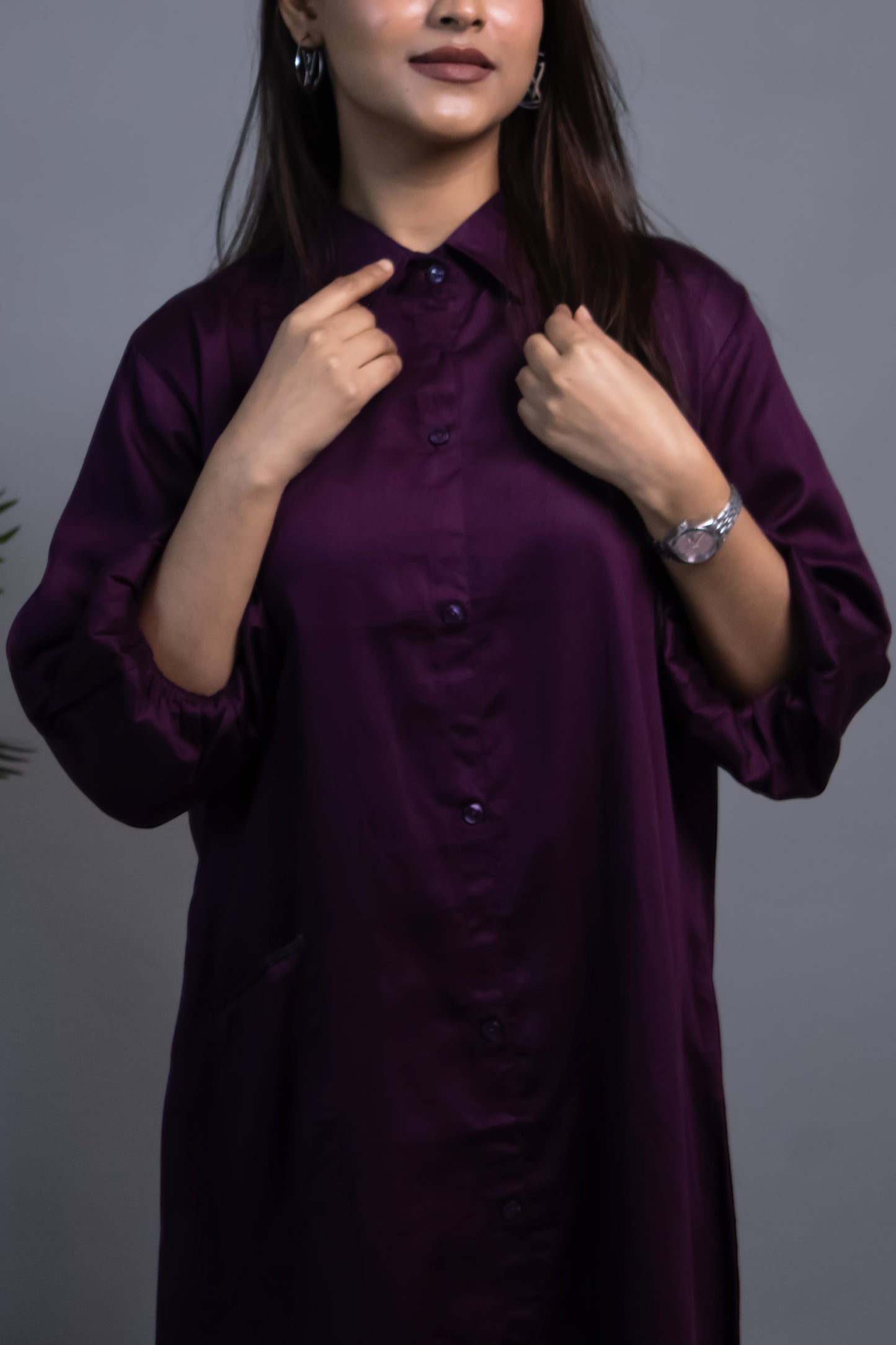 PURPLE ASYMMETRICAL SHIRT DRESS