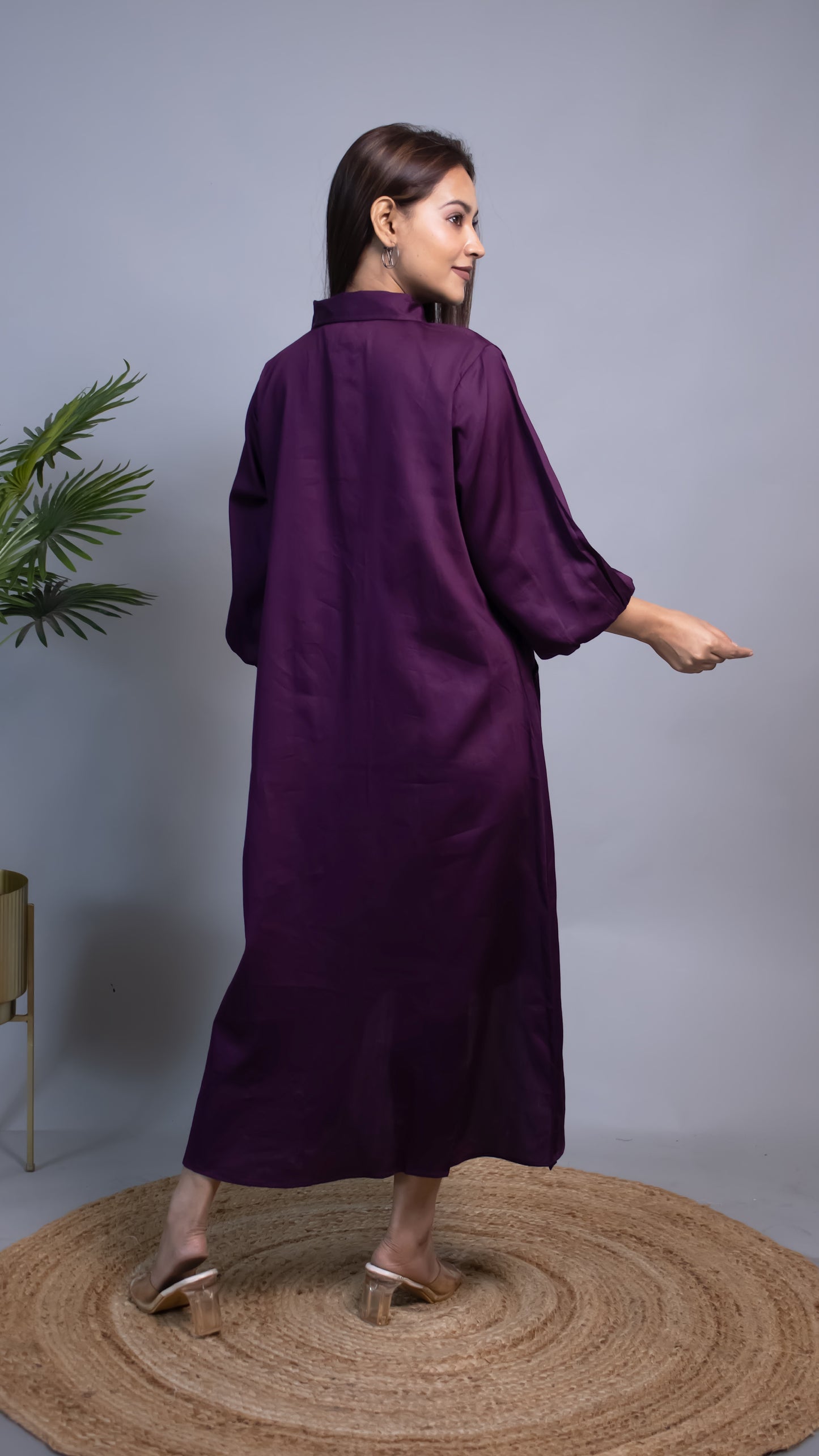 PURPLE ASYMMETRICAL SHIRT DRESS