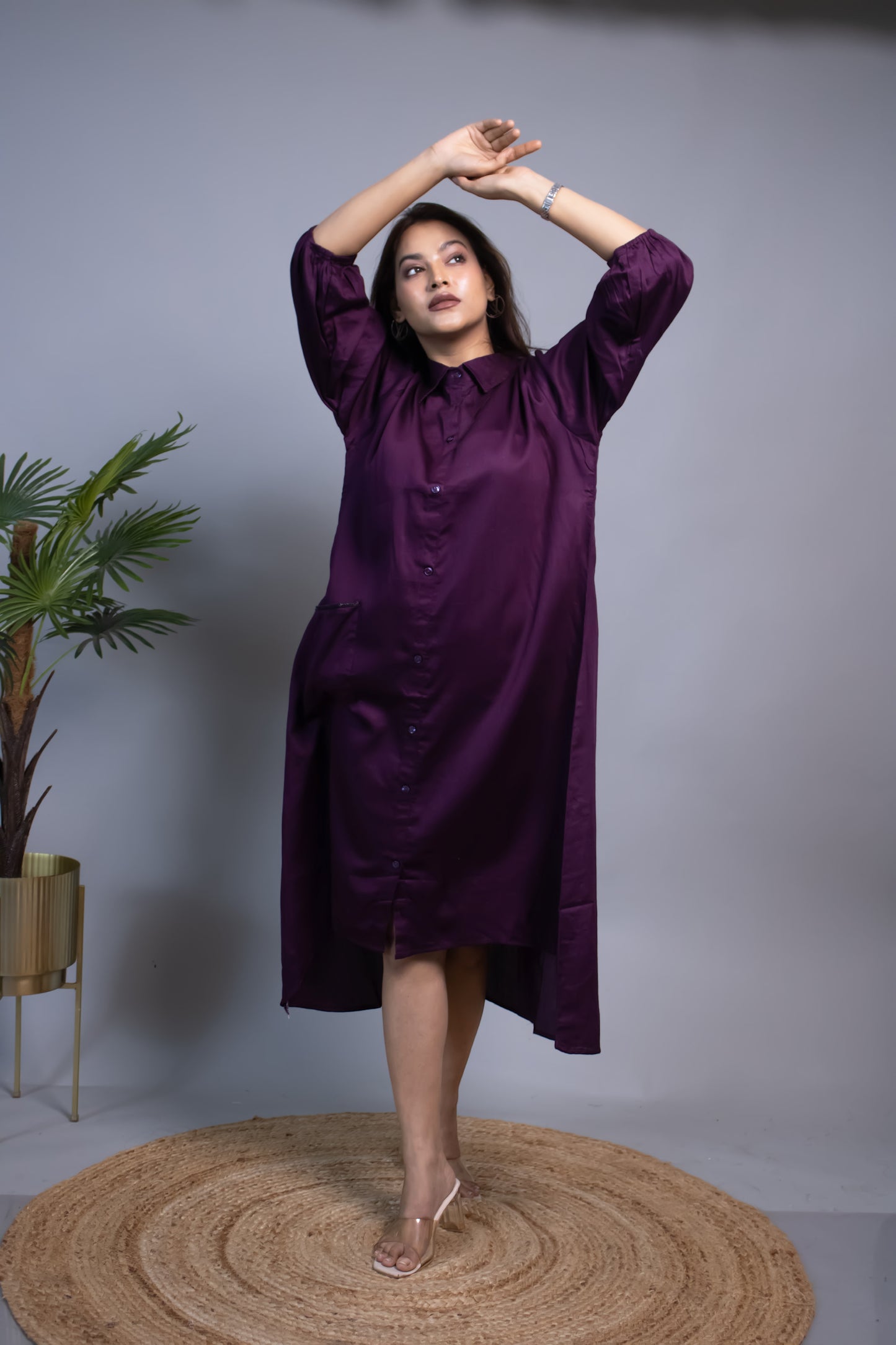 PURPLE ASYMMETRICAL SHIRT DRESS