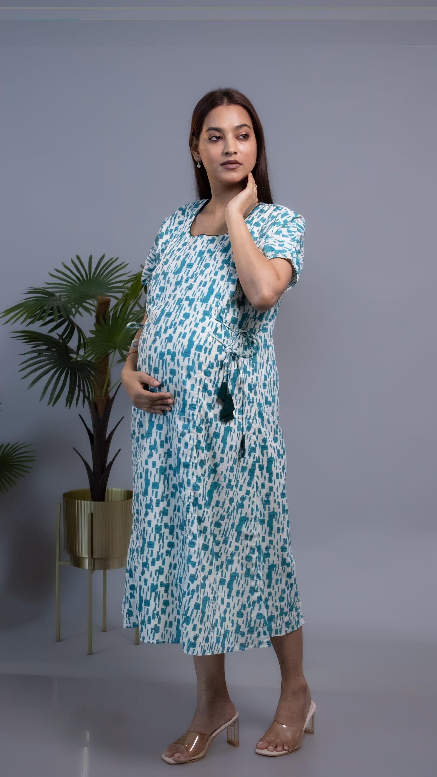 MATERNITY BLUE SIDE-TIES DRESS