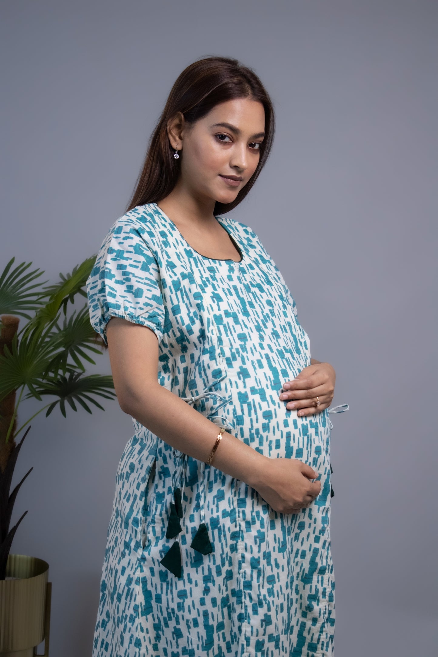 MATERNITY BLUE SIDE-TIES DRESS