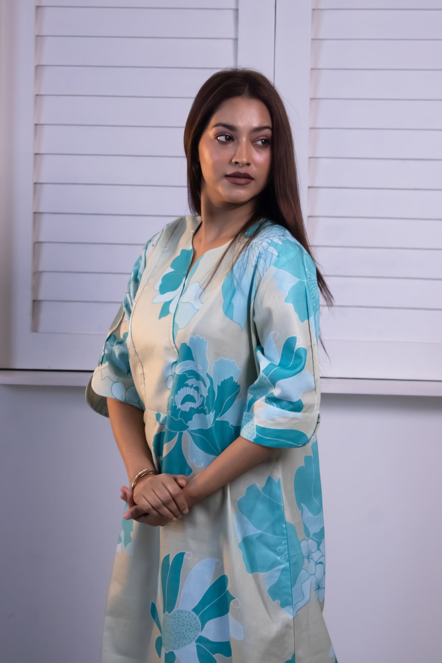 BLUE FLORAL YOLK DRESS