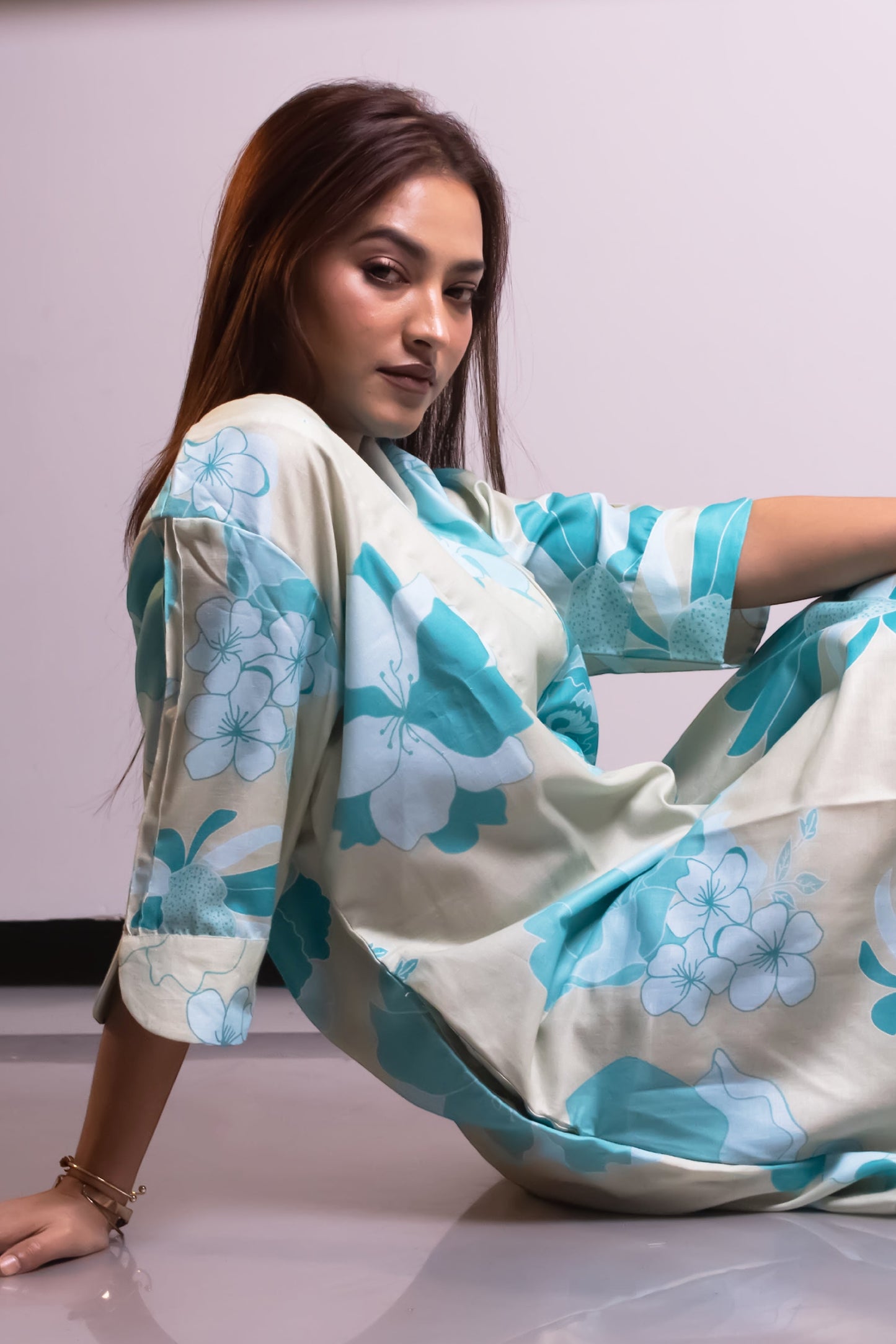 BLUE FLORAL YOLK DRESS