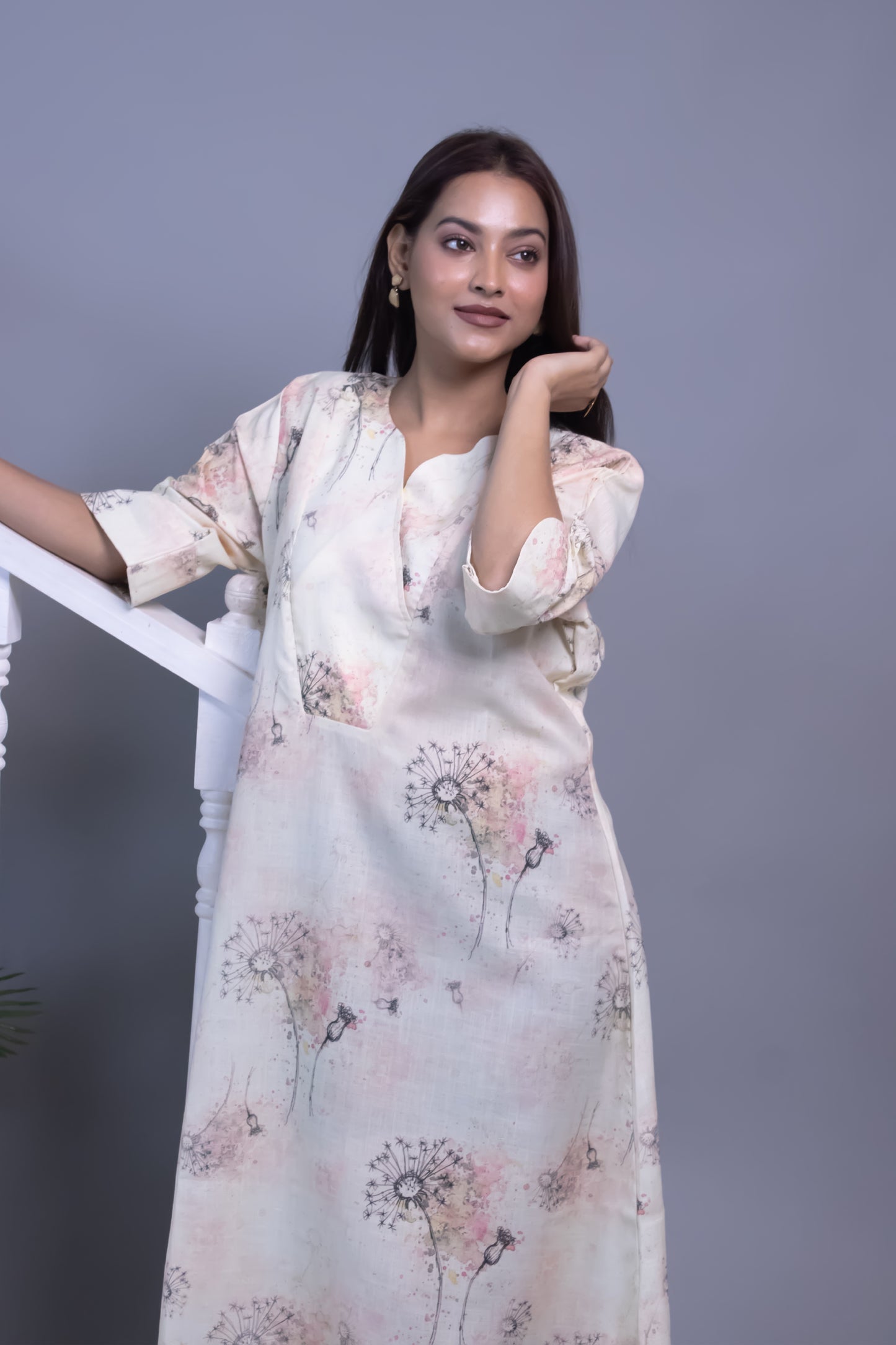 CREAM DANDELION COTTON LINEN YOLK DRESS