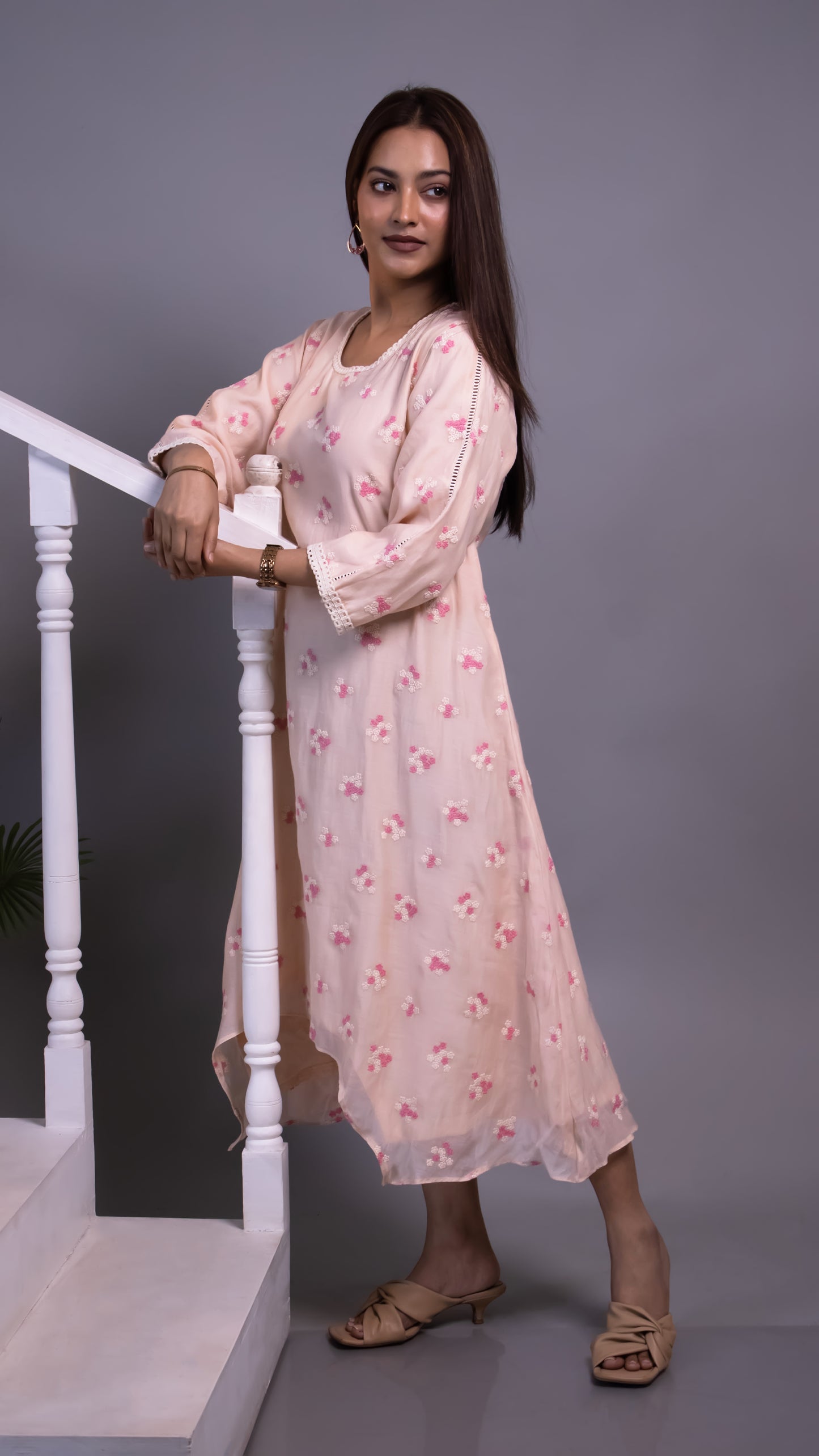 PINK ASYMMETRICAL MUL CHANDERI DRESS