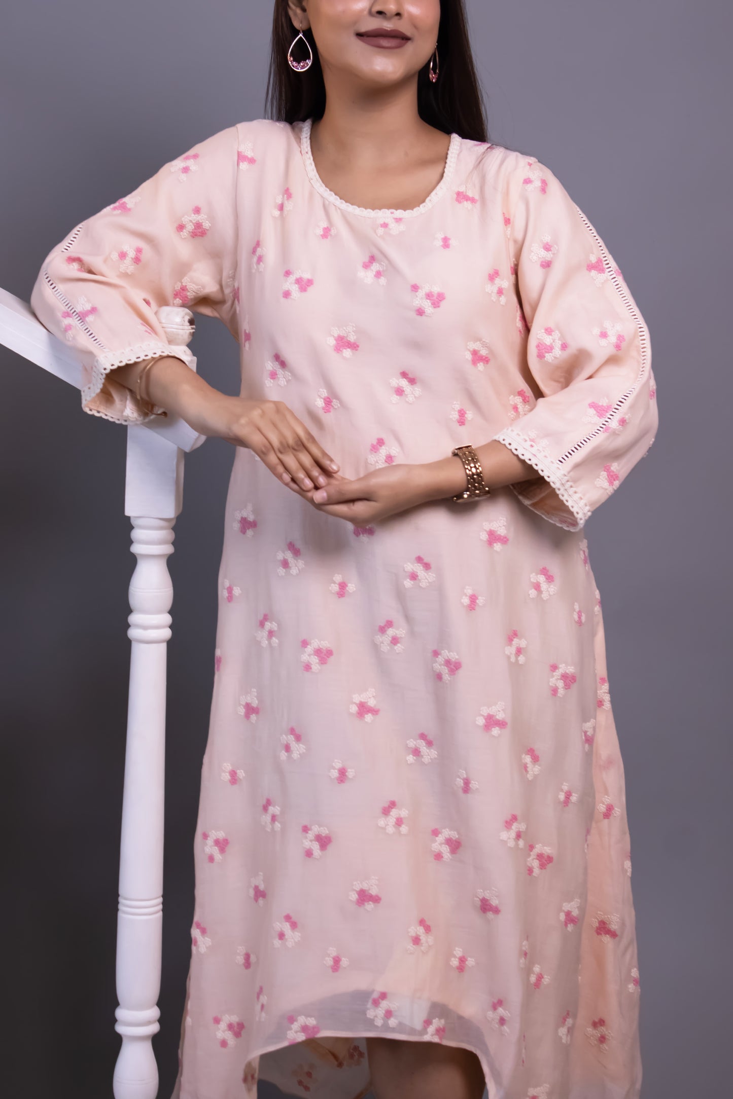 PINK ASYMMETRICAL MUL CHANDERI DRESS