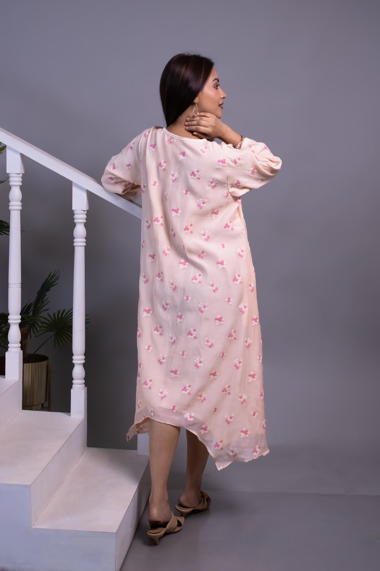 PINK ASYMMETRICAL MUL CHANDERI DRESS