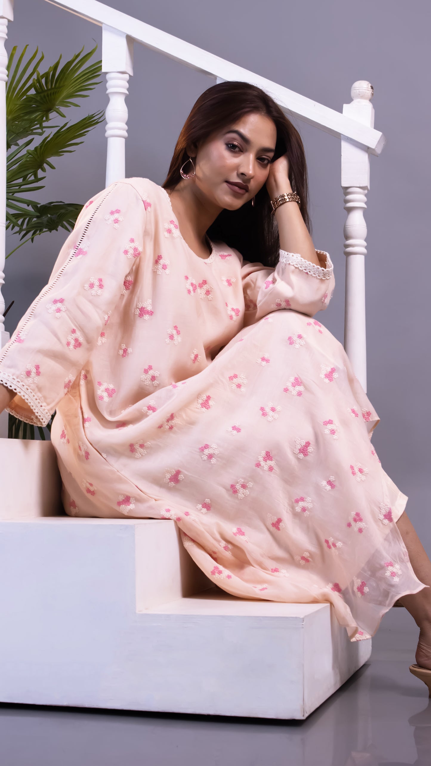 PINK ASYMMETRICAL MUL CHANDERI DRESS