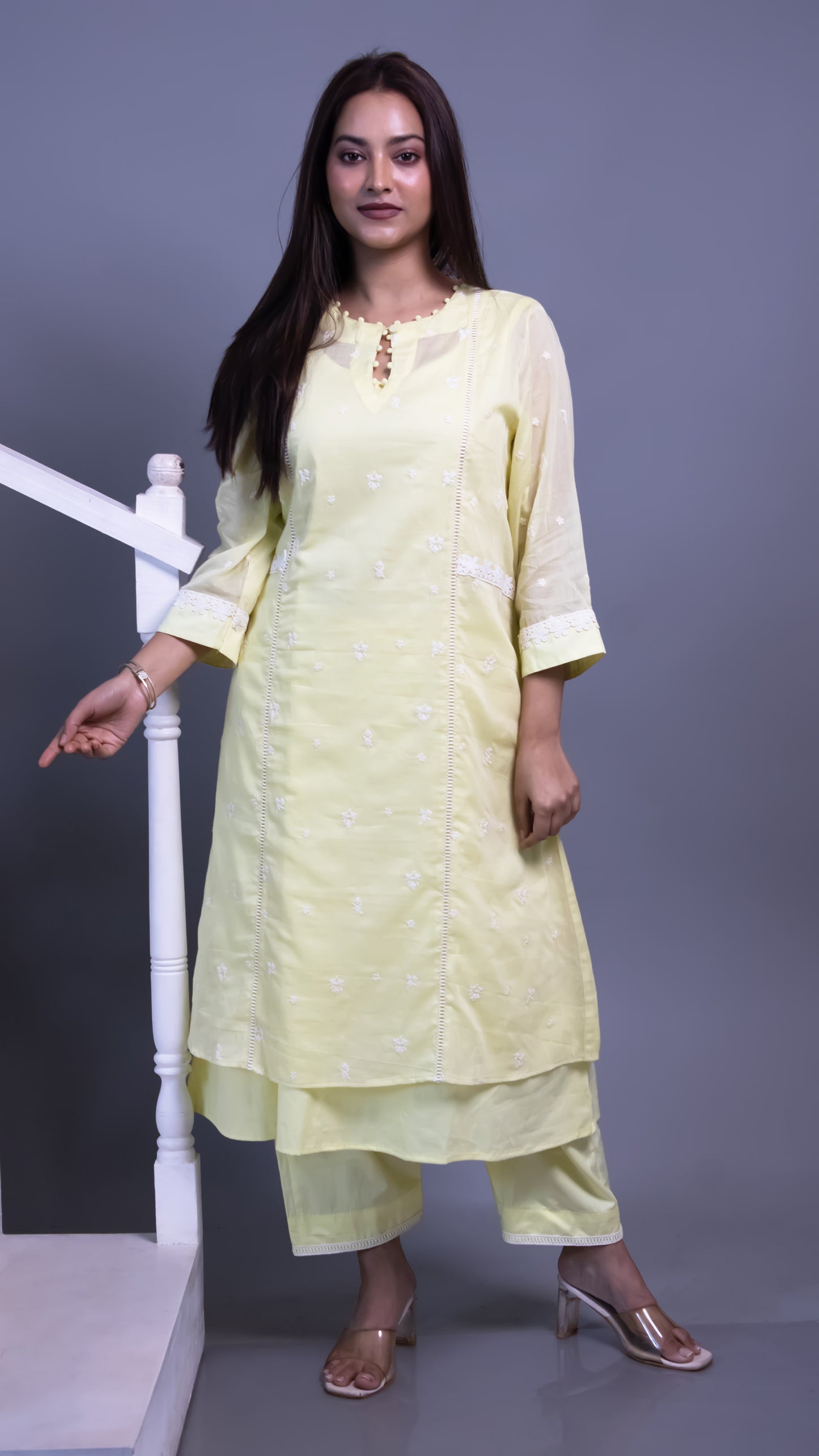 LIME YELLOW MUL COTTON KURTA SET