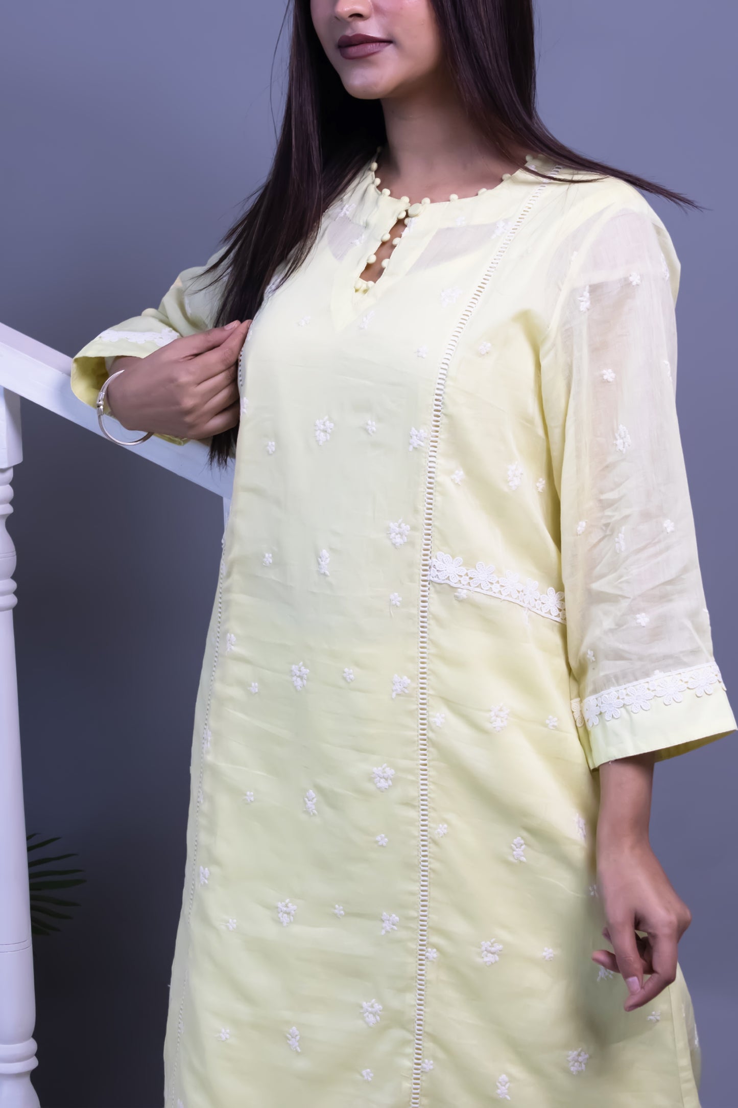LIME YELLOW MUL COTTON KURTA SET