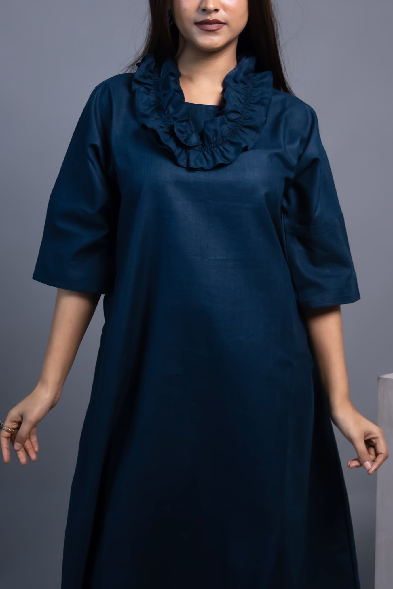 ROYAL BLUE RUFFLE WAIST-TIE DRESS