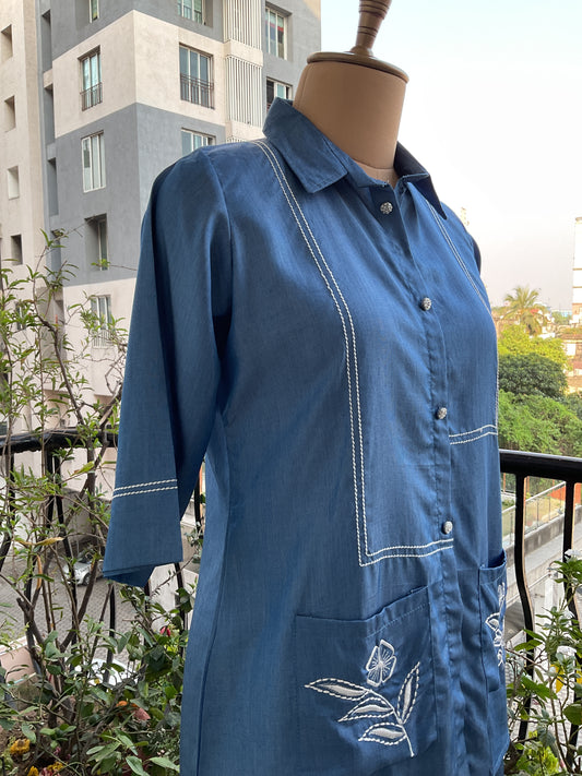 DENIM LINE EMBROIDERY SHIRT