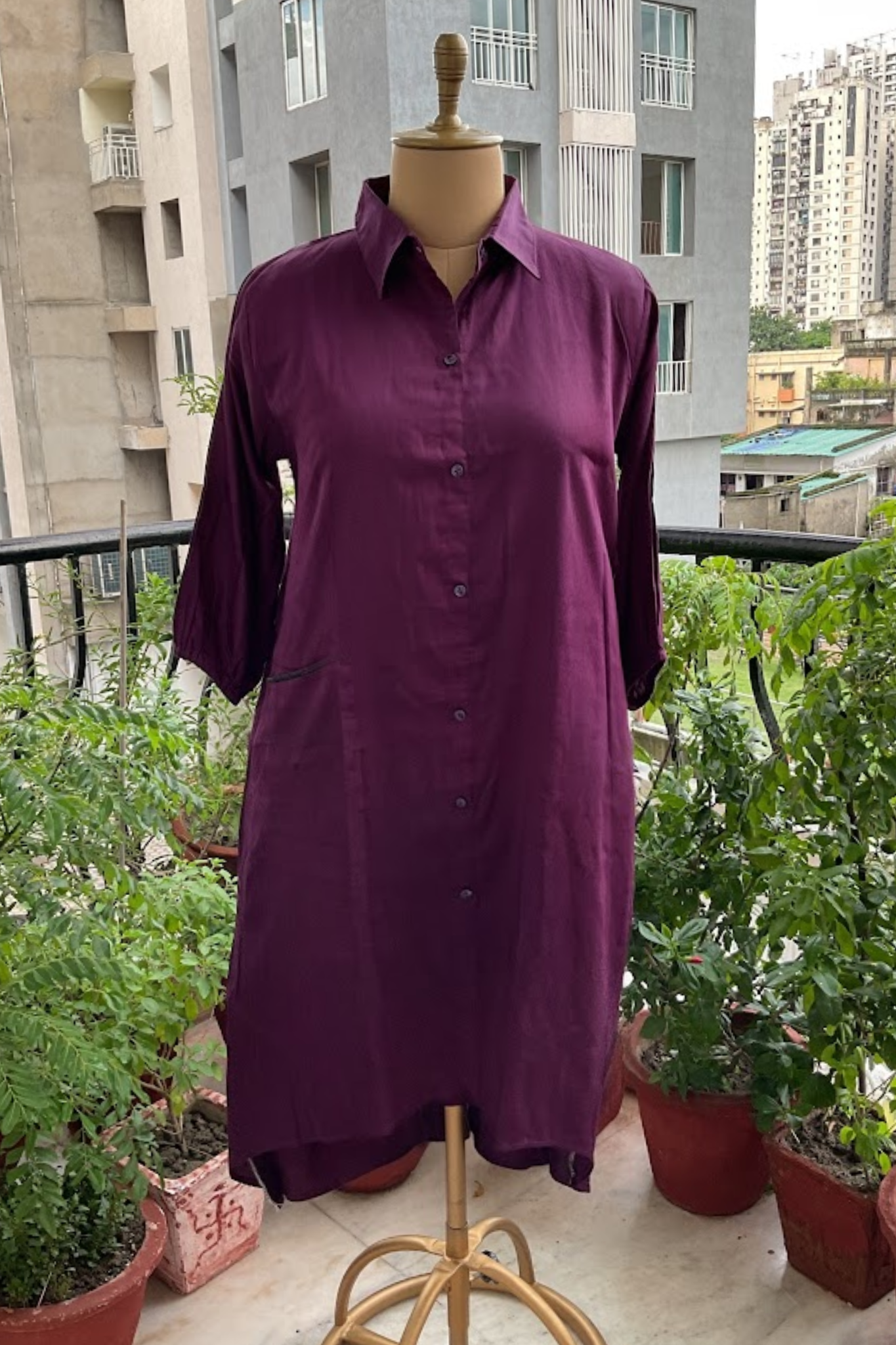 PURPLE ASYMMETRICAL SHIRT DRESS