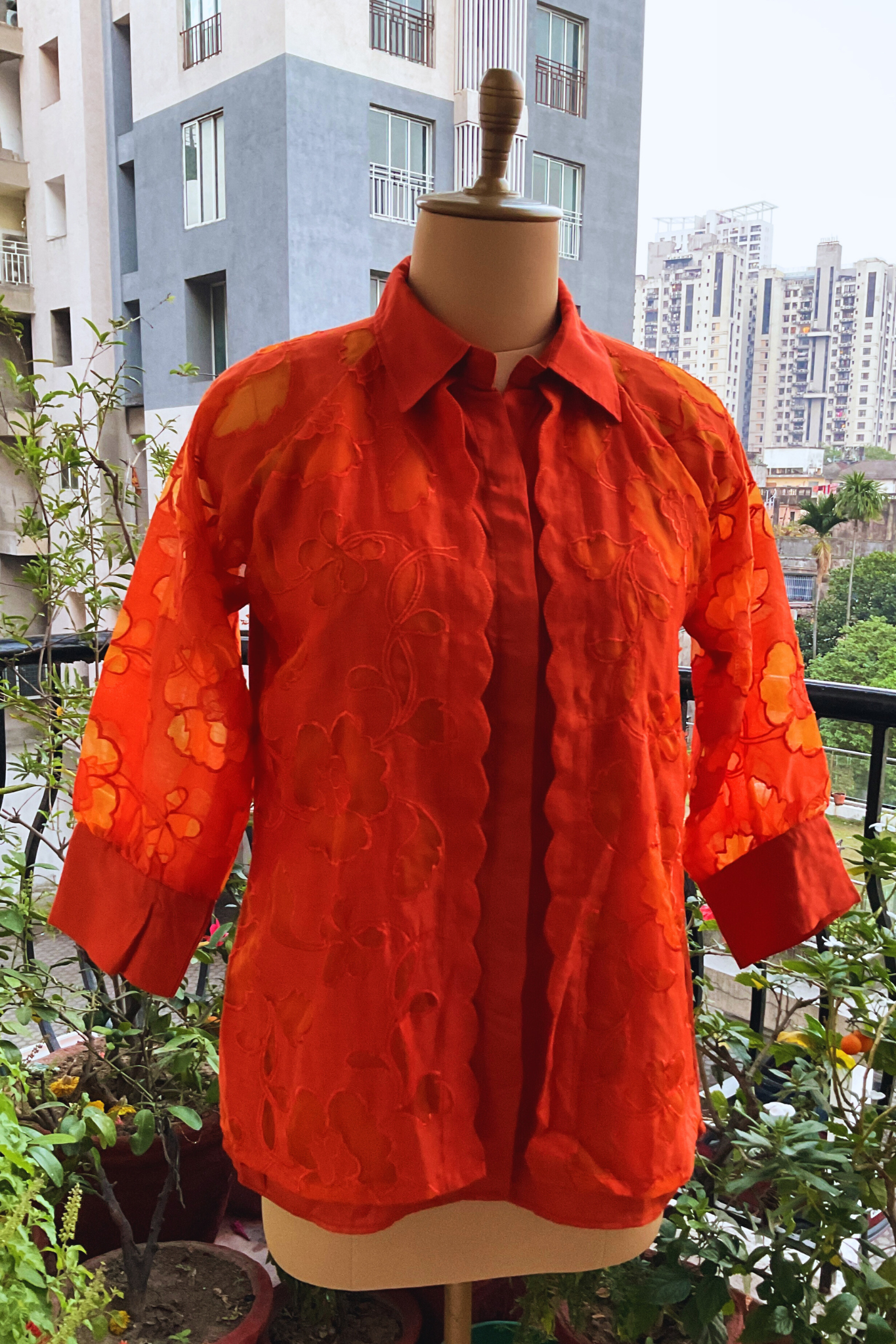 BURNT ORANGE DOUBLE LAYER ORGANZA SHIRT