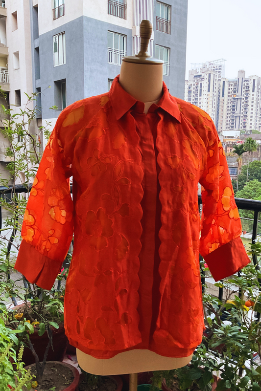 BURNT ORANGE DOUBLE LAYER ORGANZA SHIRT