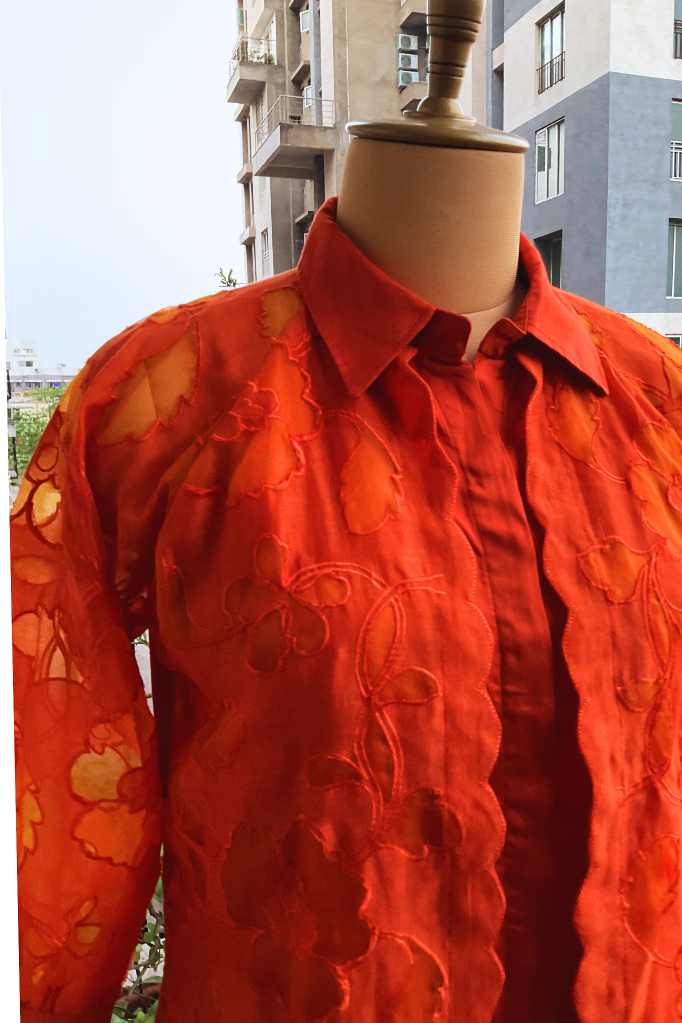 BURNT ORANGE DOUBLE LAYER ORGANZA SHIRT
