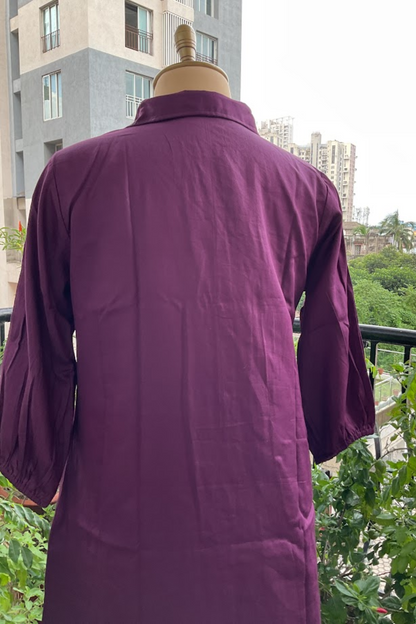 PURPLE ASYMMETRICAL SHIRT DRESS