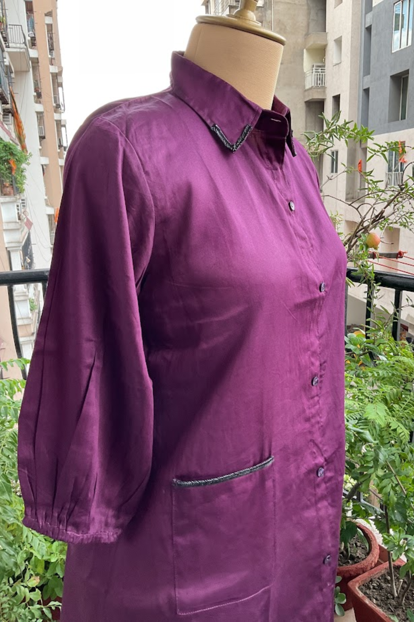 PURPLE ASYMMETRICAL SHIRT DRESS