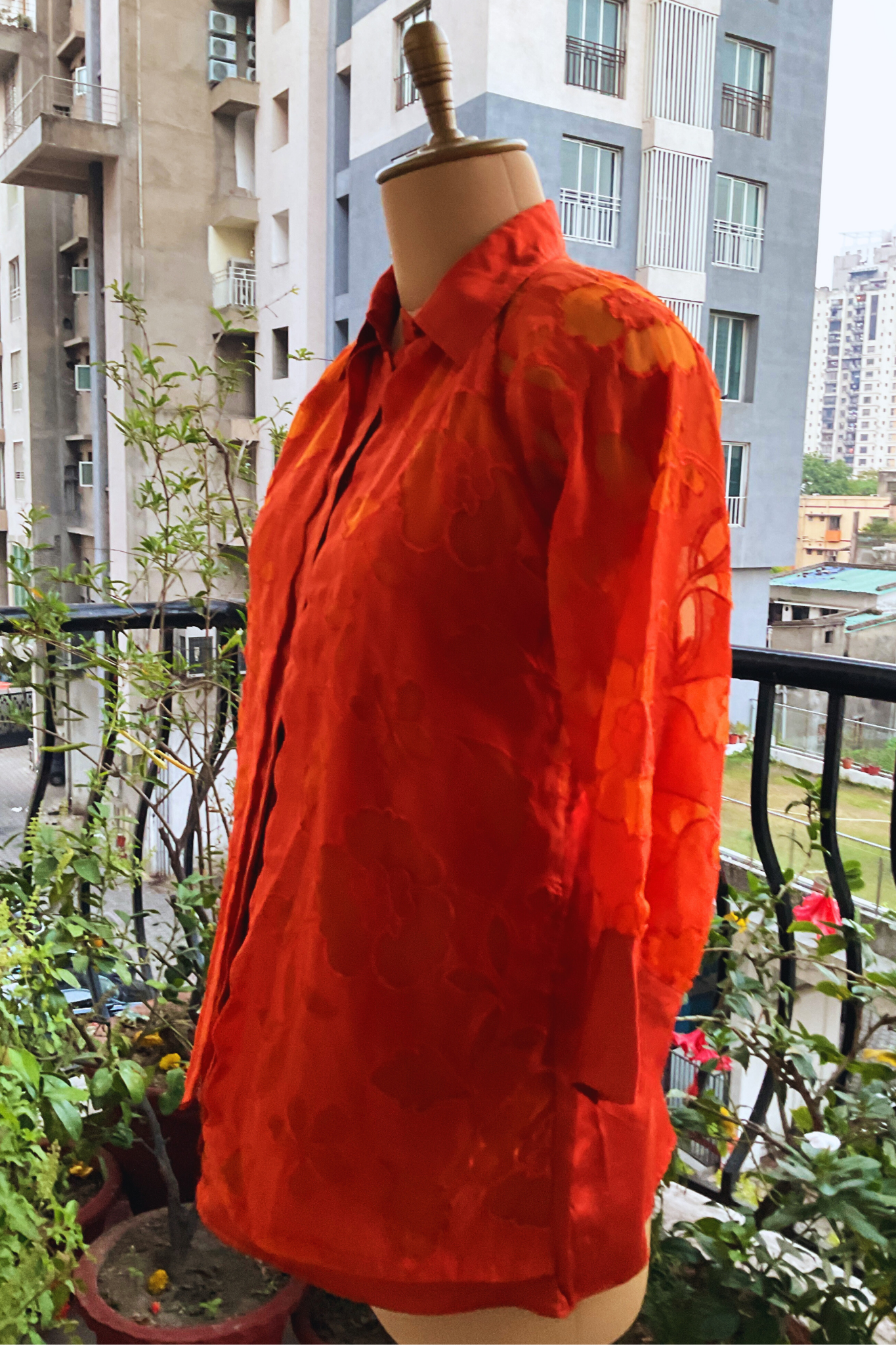 BURNT ORANGE DOUBLE LAYER ORGANZA SHIRT