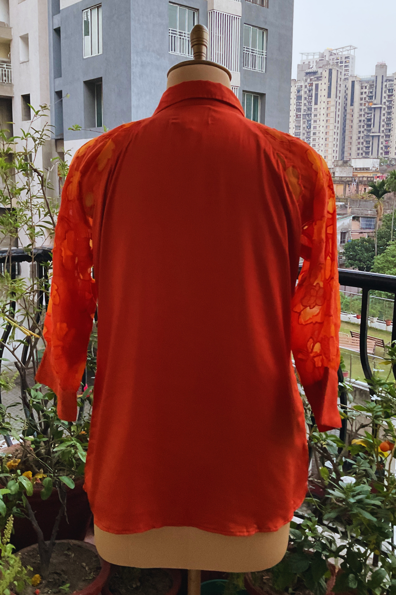 BURNT ORANGE DOUBLE LAYER ORGANZA SHIRT