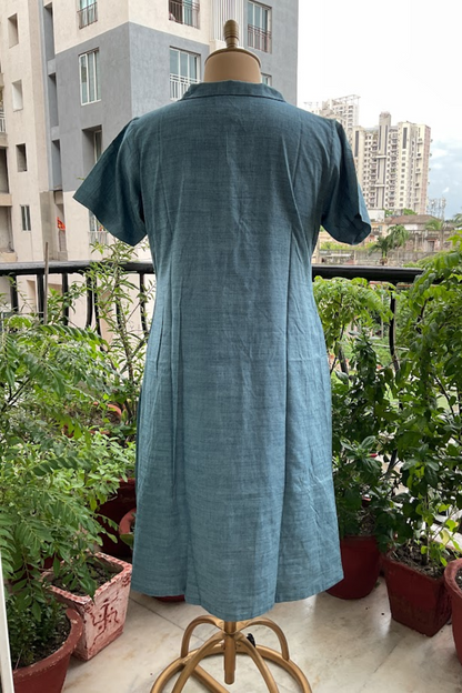 BLUE PURITAN COLLAR DRESS