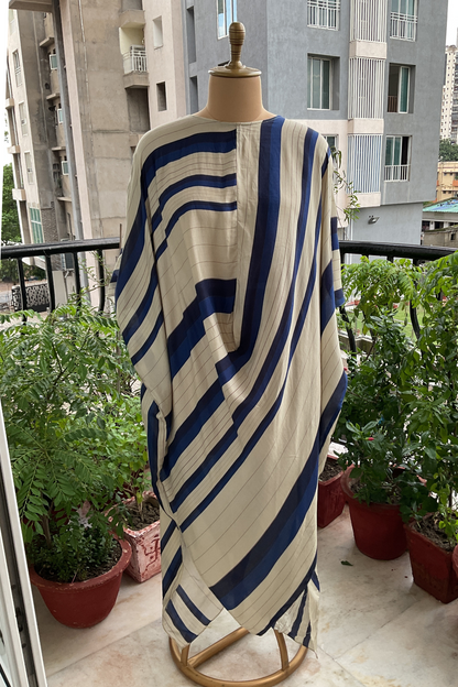 BEIGE BLUE STRIPES COWL TUNIC