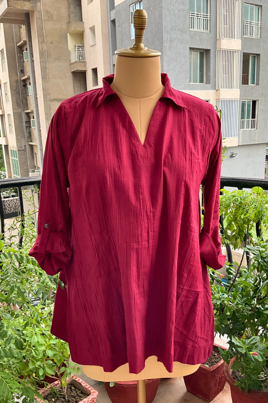 MAROON OVERSIZED CRUSH COTTON SHIRT