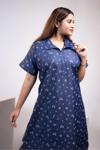 DENIM PRINTED OVERSIZED SHIRT DRESS