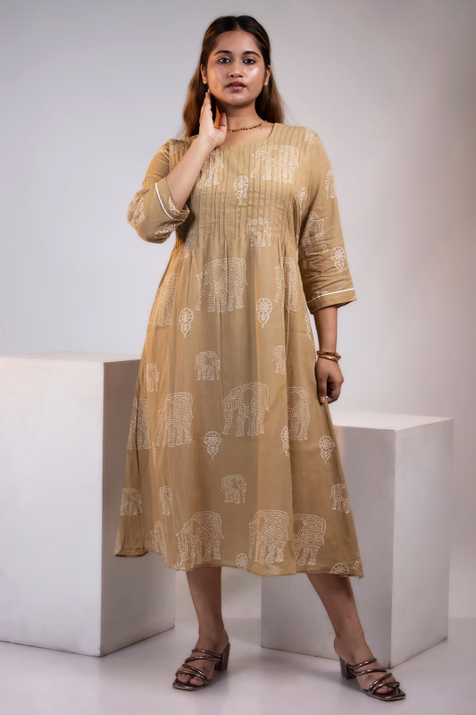 OCHRE PINTUCK MUL DRESS