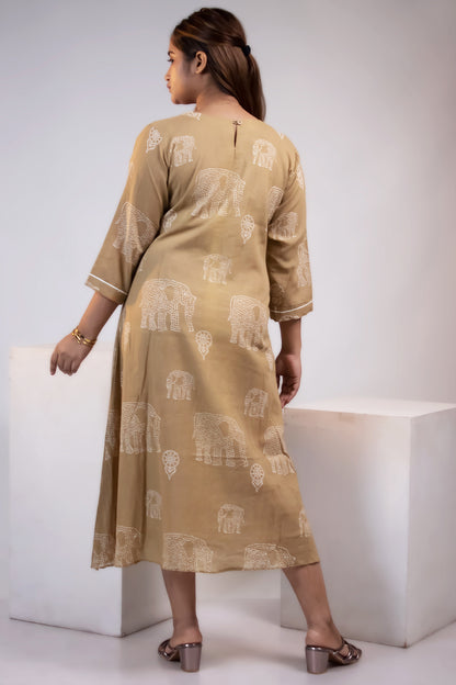 OCHRE PINTUCK MUL DRESS