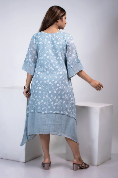 LAYERED ASYMMETRICAL DUSTY BLUE MUL DRESS