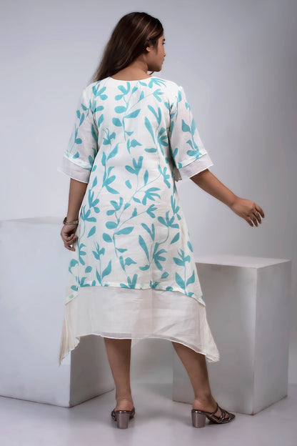 LAYERED ASYMMETRICAL WHITE GREEN MUL DRESS