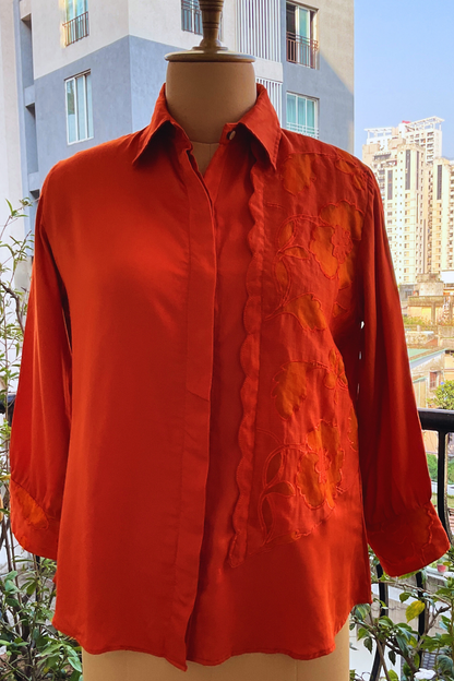 HALF ORGANZA ZERO WASTE BURNT ORANGE SHIRT
