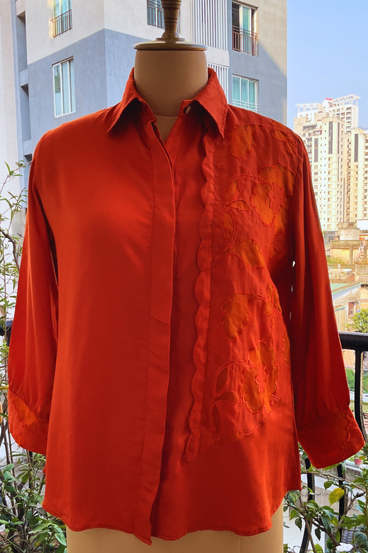 HALF ORGANZA ZERO WASTE BURNT ORANGE SHIRT
