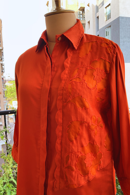 HALF ORGANZA ZERO WASTE BURNT ORANGE SHIRT